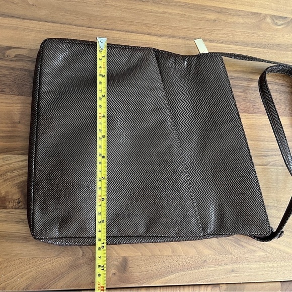 ARNOLD CHURGIN Brown Faux Leather Asymmetric Cross Body Bag Tweed Pattern - Picture 12 of 14